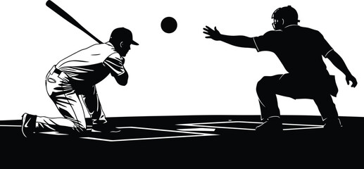 Dynamic Baseball Play Batter and Catcher Silhouette .