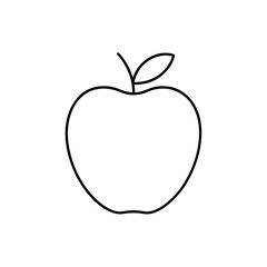 Simple outline drawing of an apple with a leaf on transparent background silhouette