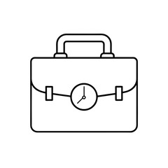 Outline of a briefcase with a clock on the front on transparent background silhouette