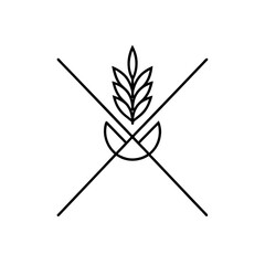 Gluten free symbol with crossed lines and wheat icon on transparent background silhouette