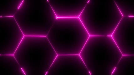 glowing neon light hexagon frame animated on black background. futuristic abstract hexagonal grid background growth line Geometric Surface light hexagon. - Powered by Adobe