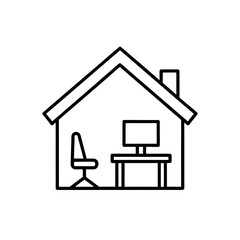 Home office setup with desk chair and computer icon on transparent background silhouette