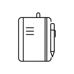 Illustration of a notebook with a pen attached to it on transparent background silhouette