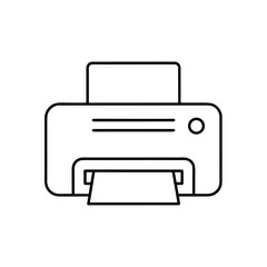 Outline drawing of a printer with paper coming out on transparent background silhouette