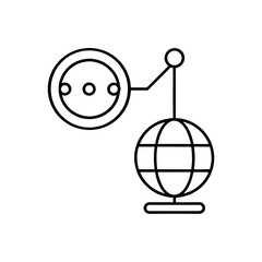 Outlet connected to globe with stick figure line on transparent background silhouette