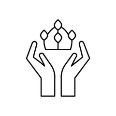 Hands holding a crown in a line art illustration on transparent background silhouette