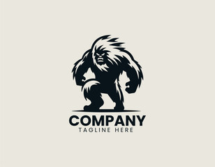 Fototapeta premium Simple daring angry yeti black vector logo illustration