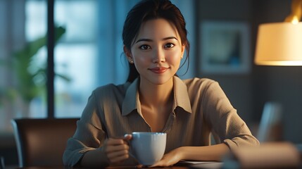 Confident Asian Female Entrepreneur Smiling Positively