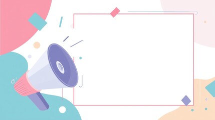 A megaphone with a rectangular textbox, blank space for text, minimal and professional layout, suitable for a presentation slide or corporate announcement, banner, poster, and background, flat vector 