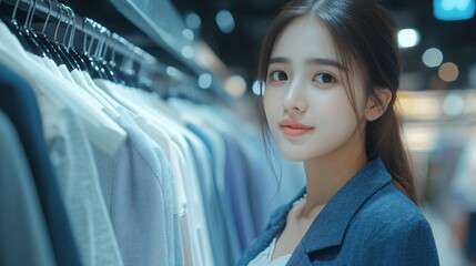 Elegant Asian Woman Selecting Items Thoughtfully