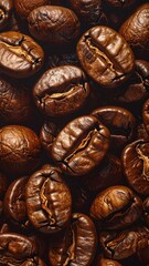 Roasted coffee beans close up view