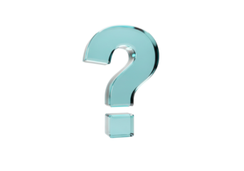 A translucent blue question mark symbol isolated on a transparent background, representing a query or uncertainty