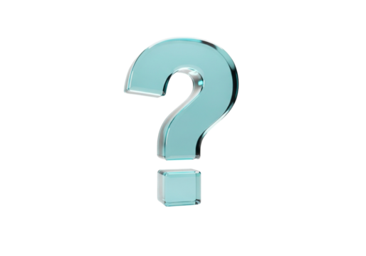 A translucent blue question mark symbol isolated on a transparent background, representing a query or uncertainty
