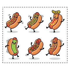 Chicago Hot Dog Vector Clipart Fast Food Graphic for T-Shirt & Logo. Classic American Street Food Illustration. Chicago Hot Dog Vector for Print & Merch Creative Food Design. Cartoon Chicago Hot Dog