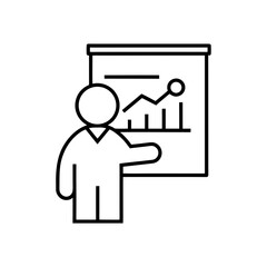 Person presenting a graph on a presentation board on transparent background silhouette