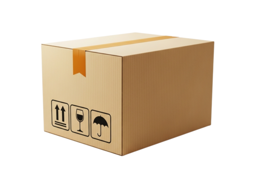 A closed cardboard box with shipping symbols - Powered by Adobe
