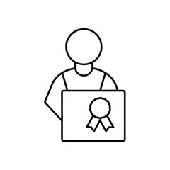 Person holding a certificate with a ribbon outline on transparent background silhouette