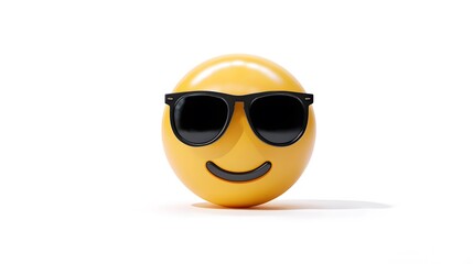 Eye-Catching 3D Render of Trendy Cool Emoji with Chic Sunglasses on a Crisp White Backdrop Highlighting Modern Digital Art