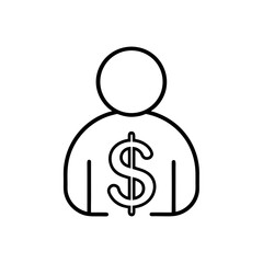 Outline of person with dollar sign on their chest on transparent background silhouette