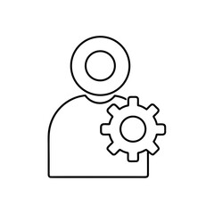 Person with gear icon outline on the right side view on transparent background silhouette