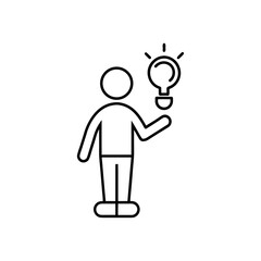 Stick figure holding a light bulb in his right hand on transparent background silhouette