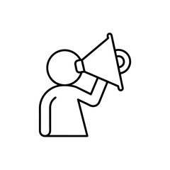Person speaking into a megaphone line art drawing on transparent background silhouette