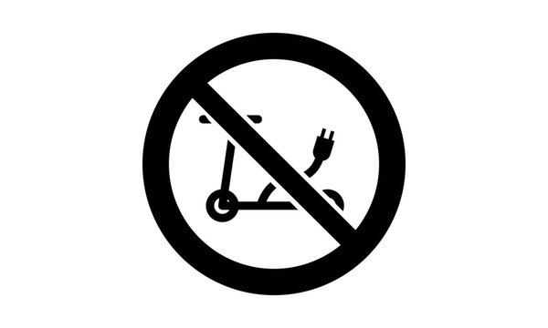 Piktogramm E-Scooter verboten &ndash; minimalistisches Verbotszeichen f&uuml;r Pl&auml;ne, Brosch&uuml;ren und Geb&auml;ude, schwarz