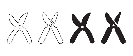 Garden Pruning Shears Icon Set. Outline to Silhouette Evolution.