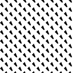 Repeated black slanted mini marks on white background. Seamless surface pattern design with polygons ornament. Quadrangular blocks wallpaper. Jagged checks motif. Digital paper, print. Dashed vector.