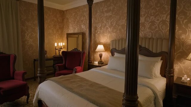 Classic Hotel Guest Room Vintage Aerial Dolly-In