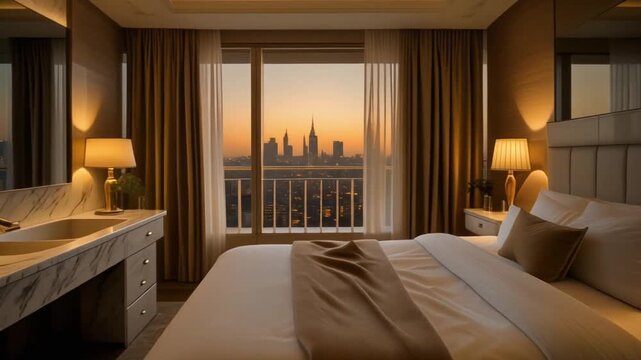 Luxurious Hotel Guest Room Suite Aerial Dolly-In
