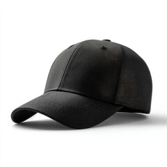 Black baseball cap isolated on white background with soft shadow