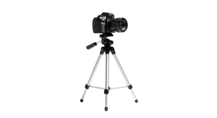 camera on tripod isolated on white background
