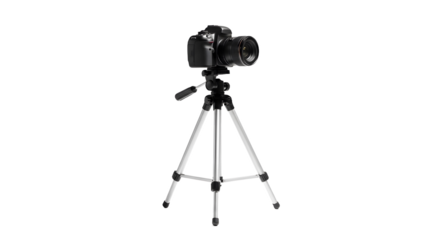 camera on tripod isolated on white background