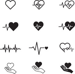 Heartbeat EKG Cardiogram and Heart Icons Set electrocardiogram