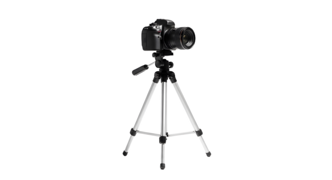 camera on tripod isolated on white background