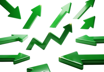 Multiple green arrows pointing upwards and forwards, indicating growth and progress