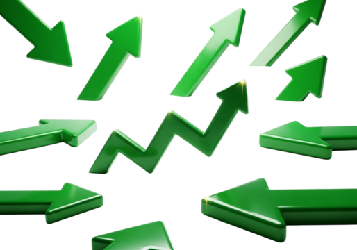 Multiple green arrows pointing upwards and forwards, indicating growth and progress