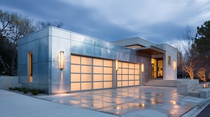 Obraz premium Modern car garage with minimal decor and metallic finishes