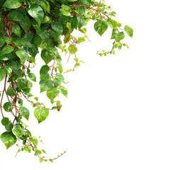Green climbing vine with fresh leaves on white background