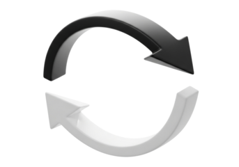 Black and white curved arrows forming a circle, representing rotation or exchange