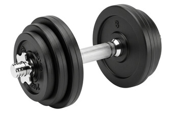 Naklejka premium Adjustable dumbbell with black weight plates and a chrome handle