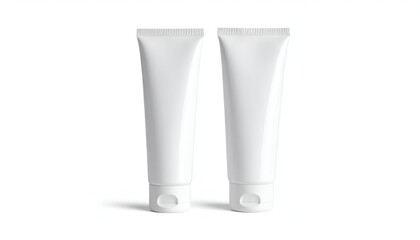 Two identical white cosmetic tubes on a clean white background