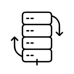 Database stack illustration showing three stacked databases with arrows indicating data flow, representing data management and storage concepts in a digital environment