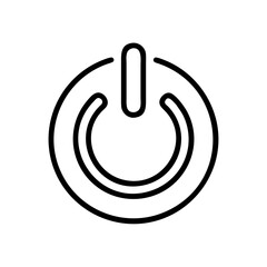 Power button symbol in a minimalist design, featuring a circular outline and a central vertical line, representing technology, energy, and activation in a modern context