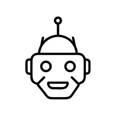 Robot head illustration featuring a friendly design with expressive eyes and a simple structure, showcasing modern technology and creativity in a playful manner