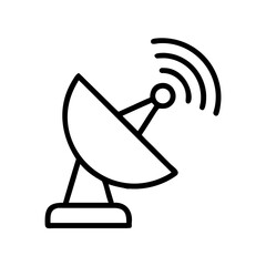 Satellite dish with curved surface and signal waves, representing communication technology, positioned against a clear sky, showcasing modern connectivity and broadcasting capabilities