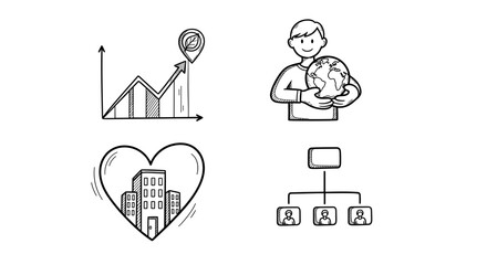 Fototapeta premium Business concepts including growth, care, organization, and global awareness ESG & Sustainable Metrics icon set. 