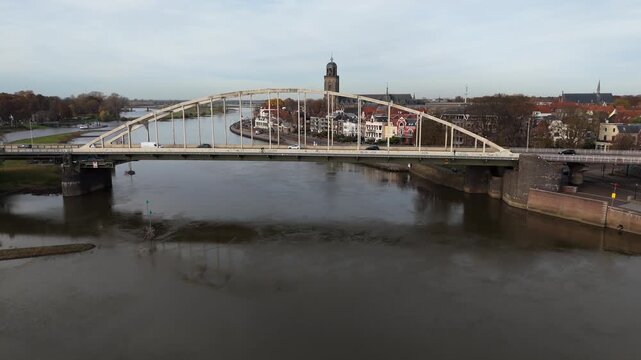 Bridge Over the IJssel River with Deventer Panorama