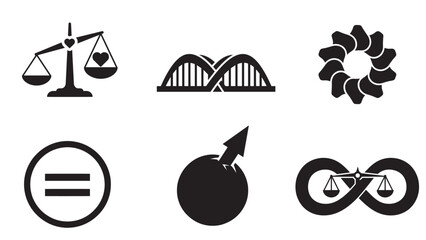 gender equality and empowerment silhouettes collection minimal black balance fairness vector icon set